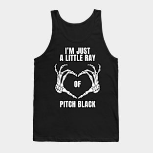 Womens I'm Just a Little Ray of Pitch Black Skeleton Hand Love Sign Tank Top